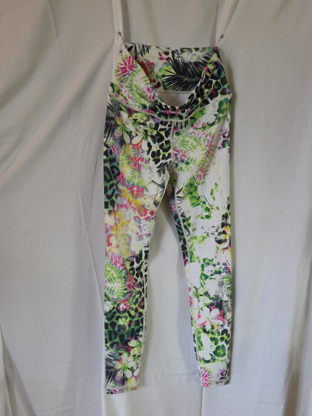 Women's Tropical Print High-Waist Leggings - White Multi